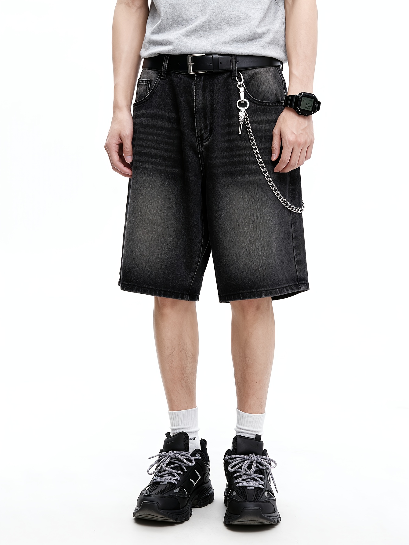 2026 new mens jeans hip hop korean black denim shorts edgy - Temu Oman
