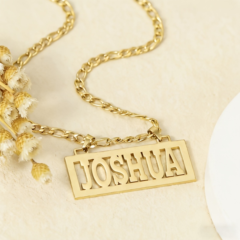 TEMU [customized] A Custom Personalized Name Square Hollow Stainless Steel Necklace, 18k Golden Plated, Personalized Jewelry Gift, Couple Same Style