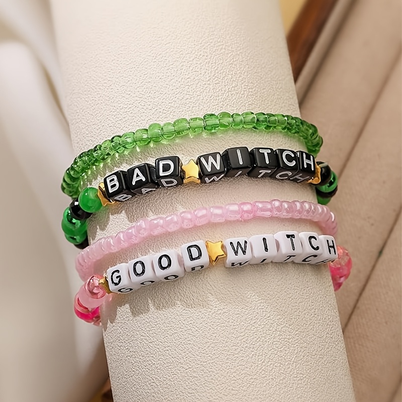 

[4pcs Witchy Bracelet Set] 4pcs Witchy Bracelet Set, Resin Beaded, With "bad " And "good " Charms, For , Parties, And Music Festivals, For Halloween