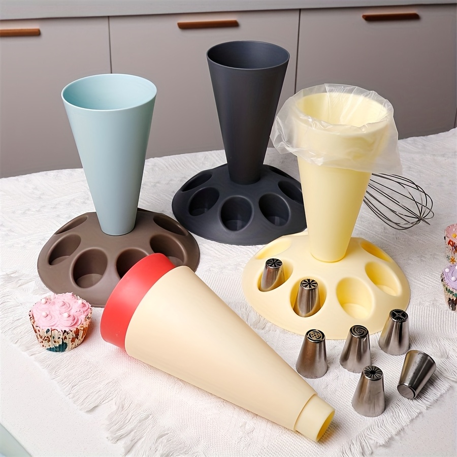 LUTQ 2-Pack Piping Bag Holder Stand - Includes 100 Piping Bags, 6 Nozzles, 5 Couplers, 8 Nozzle Slots, Mess-Free Filling