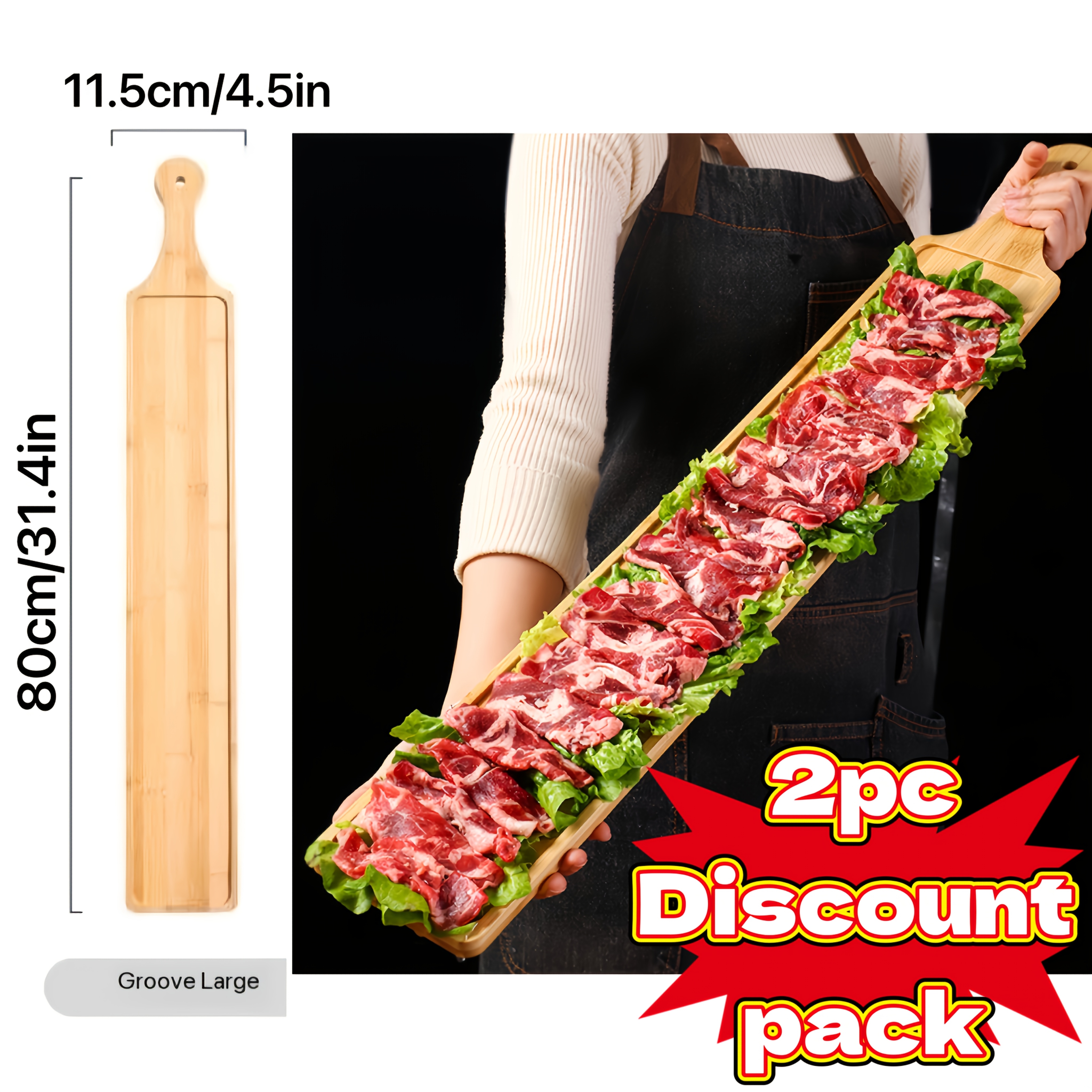 Image of Set Of 2 Rectangular Trays To 31.4 Inches/80 Cm - Suitable For Hot Pot, Steak, And Appetizers - Durable Kitchen And Restaurant Dining Utensils - Boards In Small, Medium