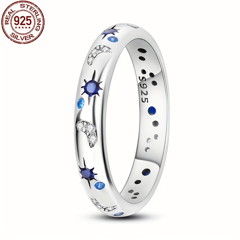 

1pc 925 Sterling Ring Inlaid Zirconia Pattern Luxury Finger Ring Jewelry, Gift For Eid, Ramadan