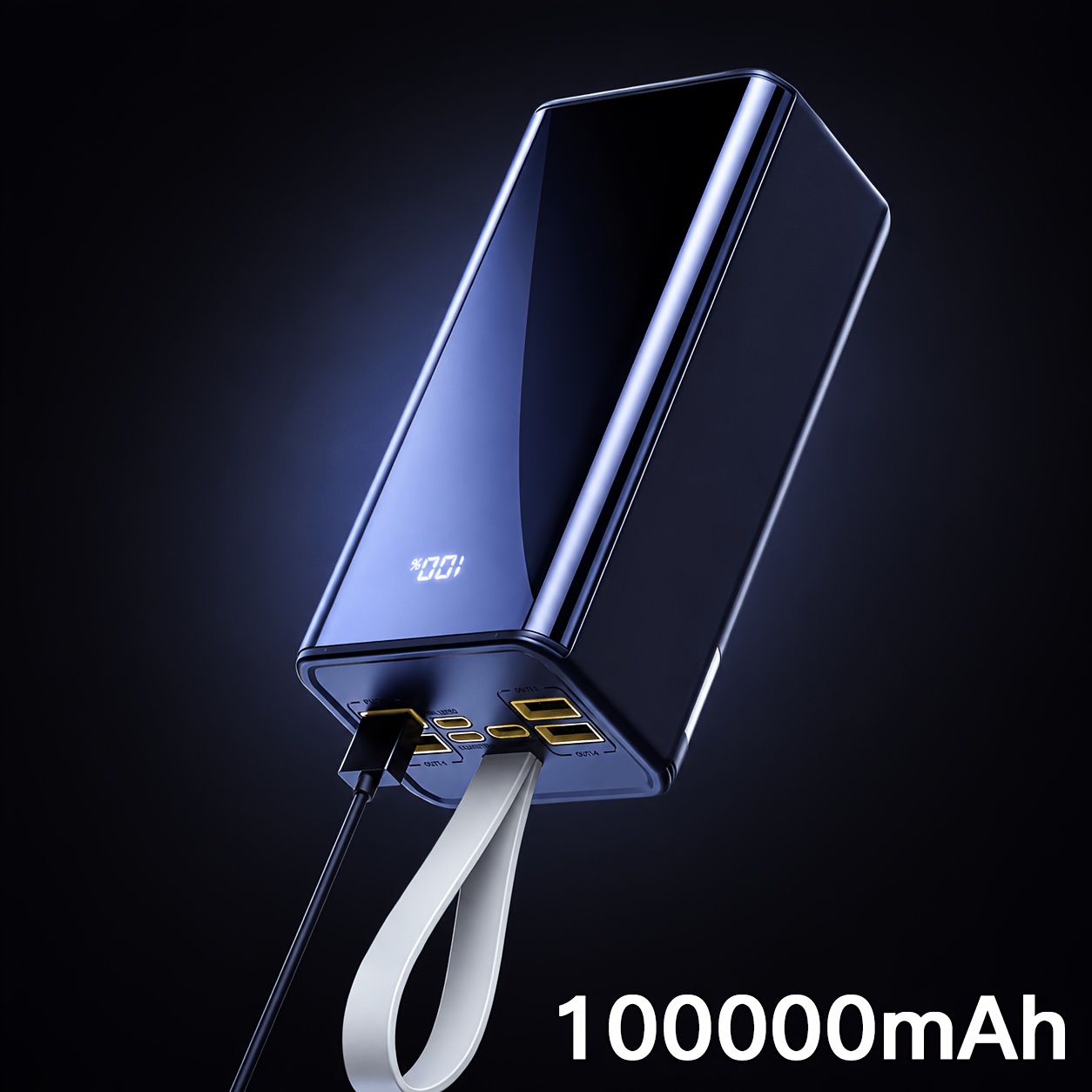 TEMU 100000mah Massive Power Bank, 36w Fast Charging With Display, 4 Usb Ports (compatible With Type-c/micro/lightning), Portable Lanyard Design -
