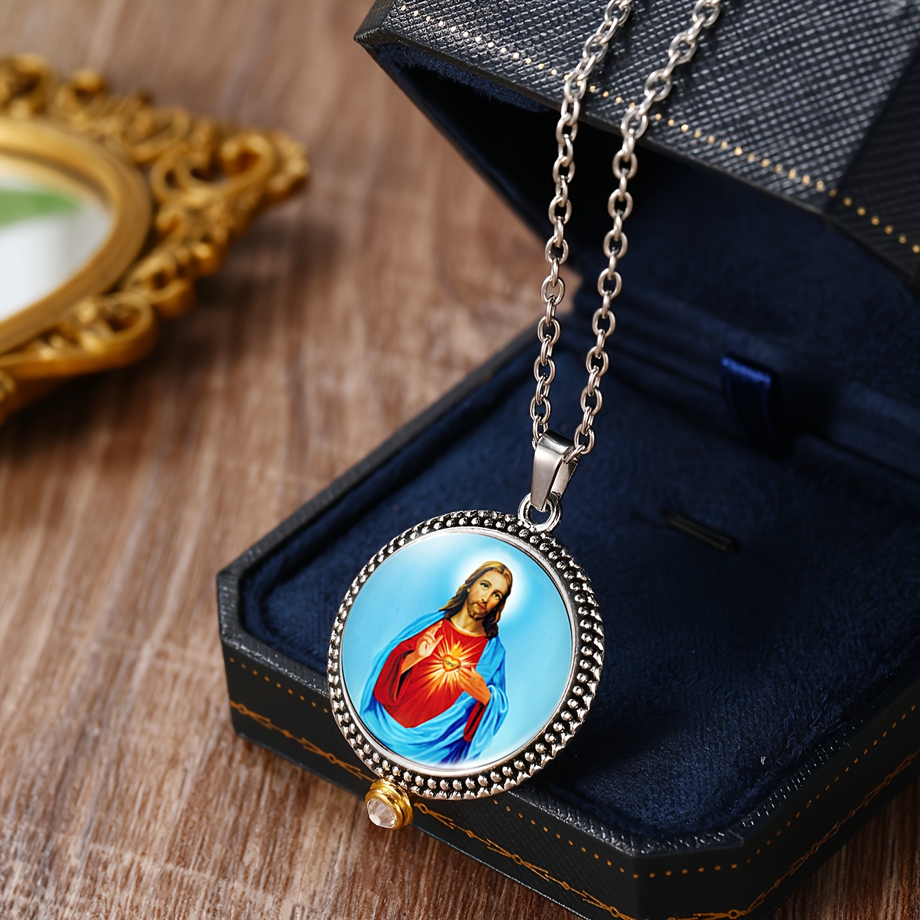 3pc Religious Art Necklace & Earrings Set, Classic Style