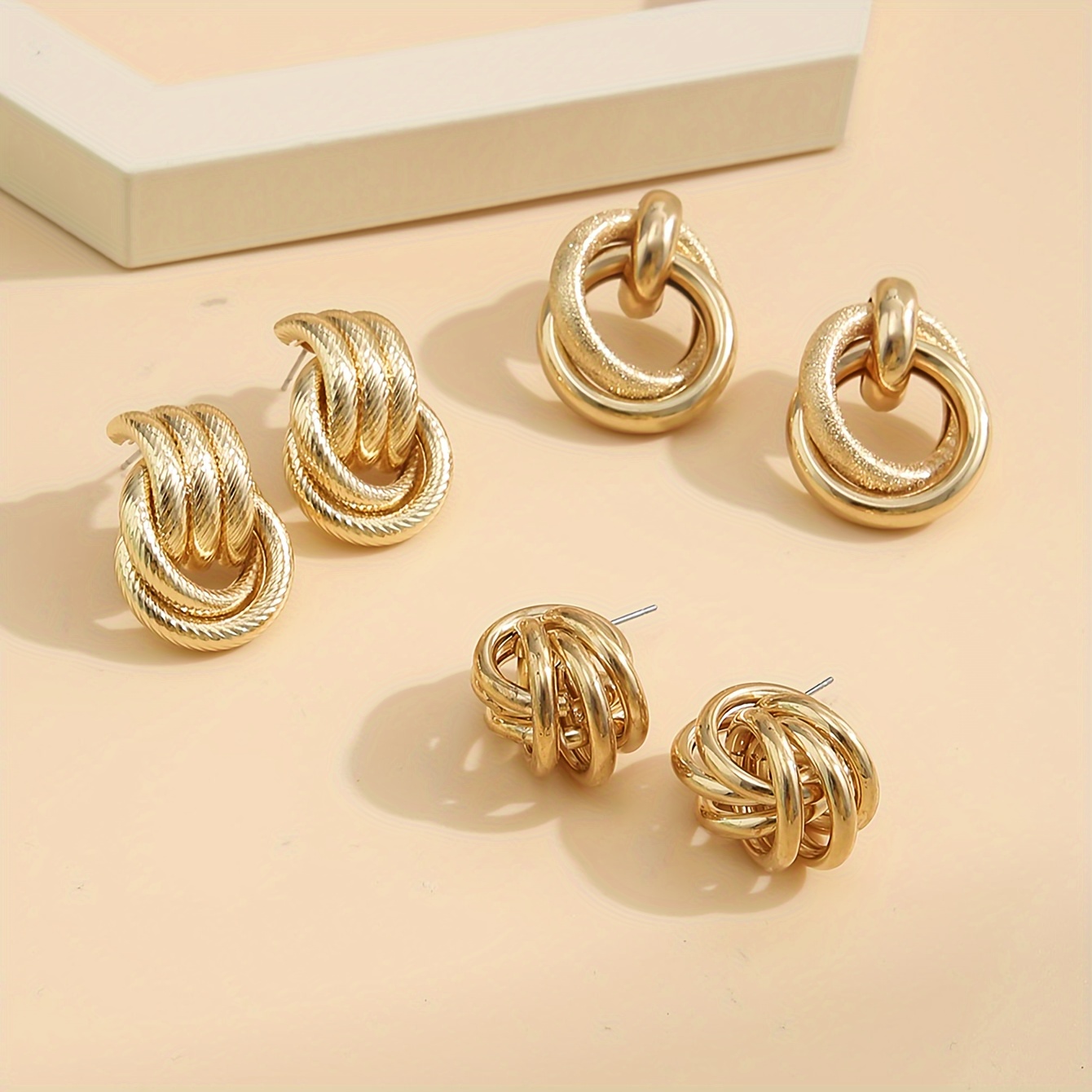 Image of 6pcs Elegant Twisted Stud Earrings Set, Simple Alloy With Stainless Steel Posts, Versatile Fashion Jewelry For Women, Ideal For Daily Wear & Special Occasions, Ramadan Gift-compatible