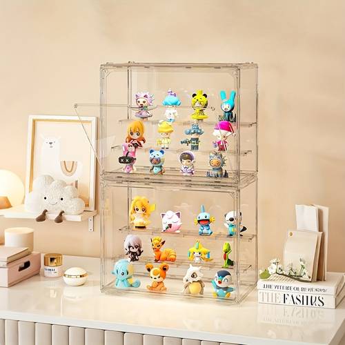 1pc 3pcs transparent acrylic display case with 2 removable dividers magnetic door dustproof waterproof figures collectibles handbags cosmetics