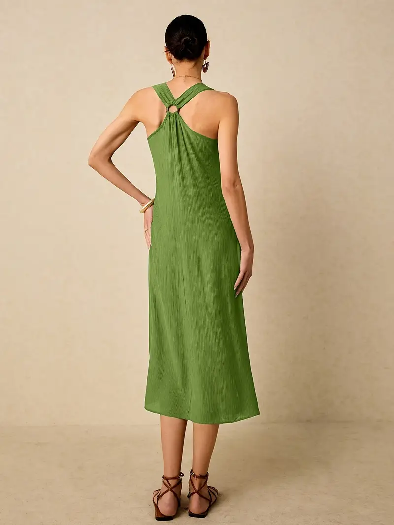 elegant green sleeveless maxi dress women v neck ring detail - Temu Mauritius elegant green sleeveless maxi dress women v neck ring detail - Temu Mauritius