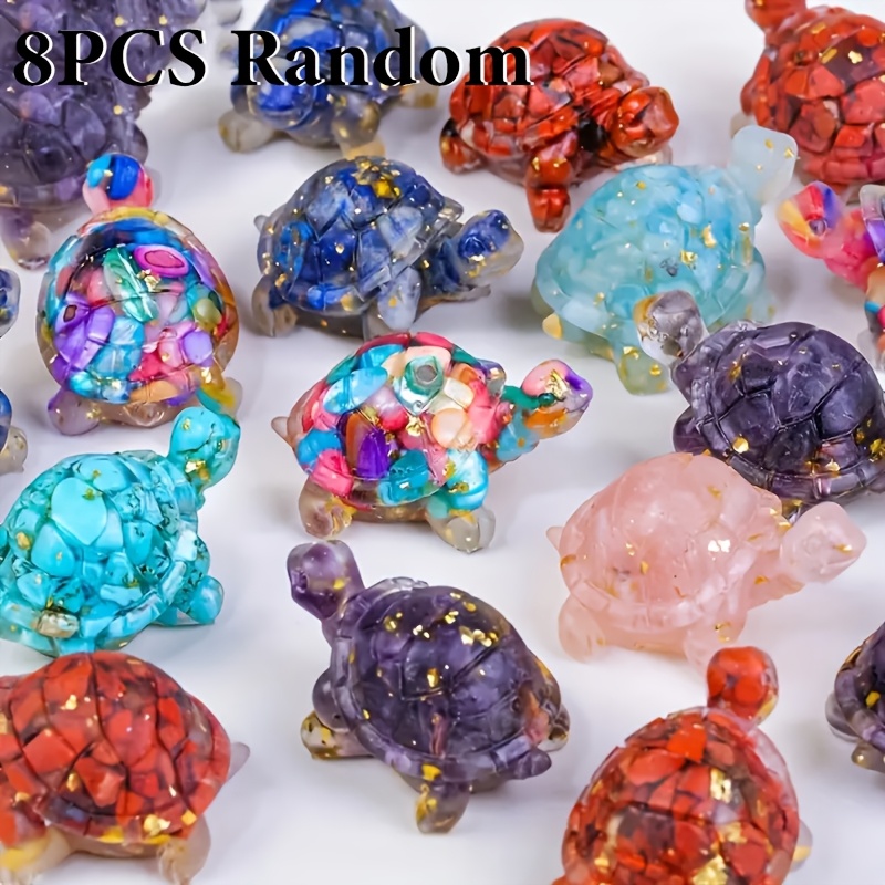 TEMU 8pcs Colored Crystal Turtle Ornaments - Handcrafted Resin Decorations, Suitable For Meditation, Home Decor, And Aquariums - Colorful Translucent