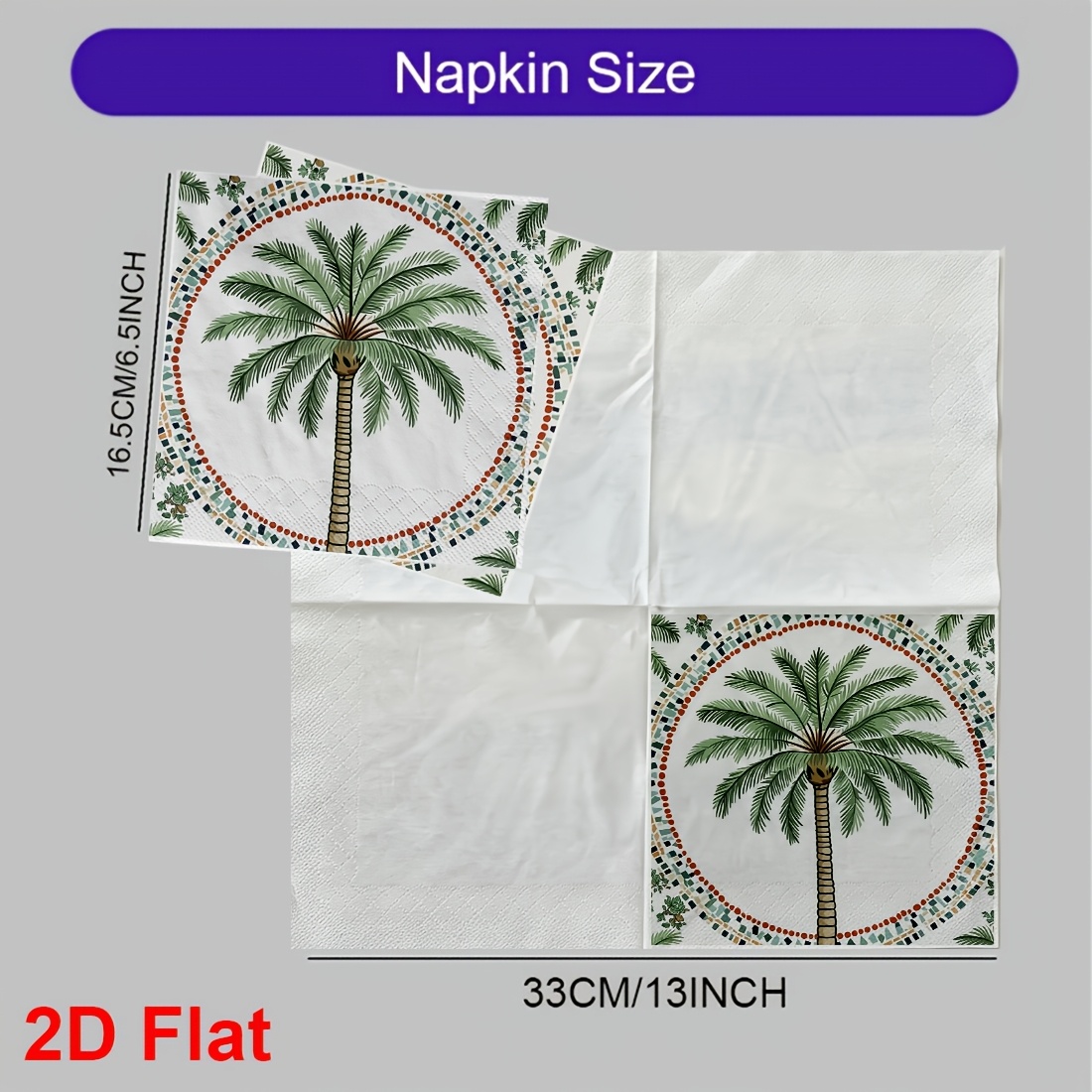 TEMU 20 serviettes plates 2D motif palmier tropical, design bohème vibrant avec bordure mosaïque pour fêtes d'été et décorations de table, parfaites