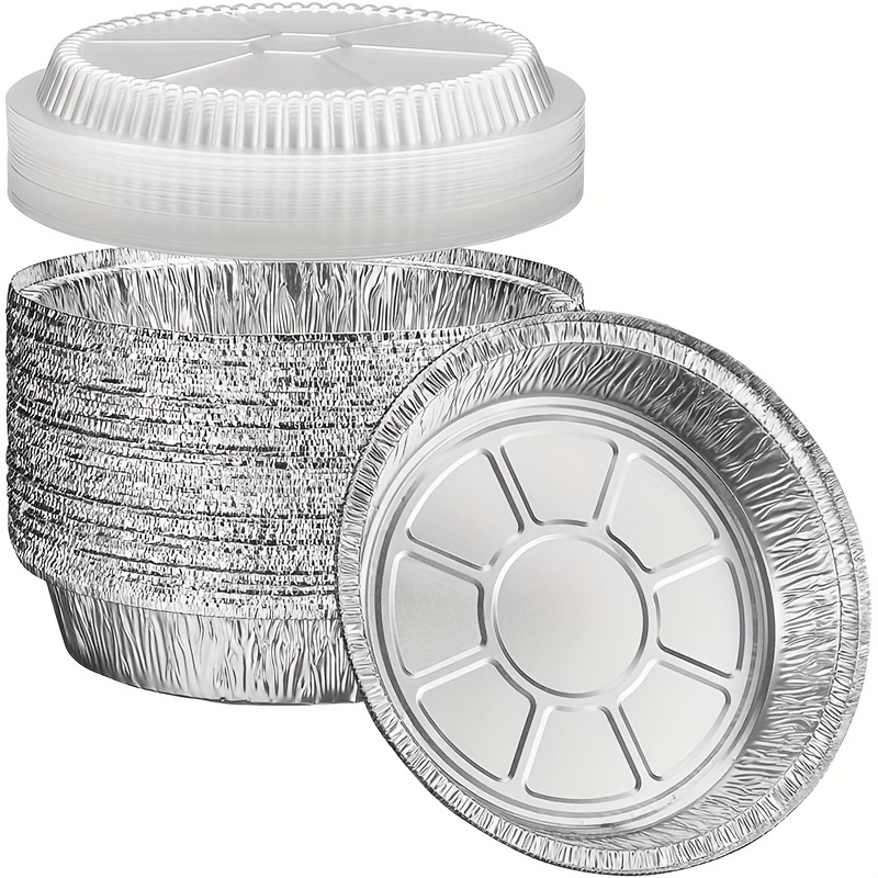 40pcs disposable aluminum foil baking pan set including 20 bases 20 lids 7 inch round baking pan suitable for baking keeping warm and serving round aluminum foil baking pan with lid mothers day air fryer oven birthday party