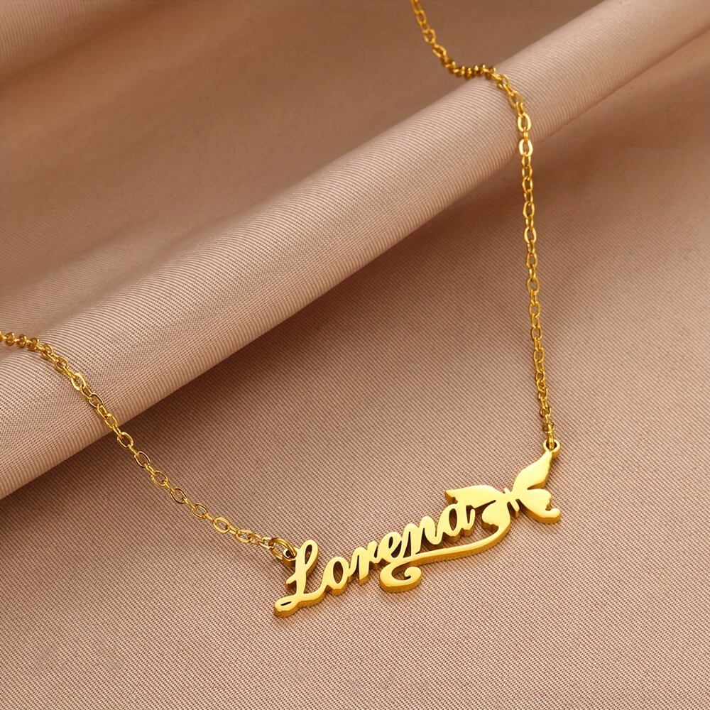 Women's Personalized Stainless Steel Butterfly Ribbon Name Pendant Necklace