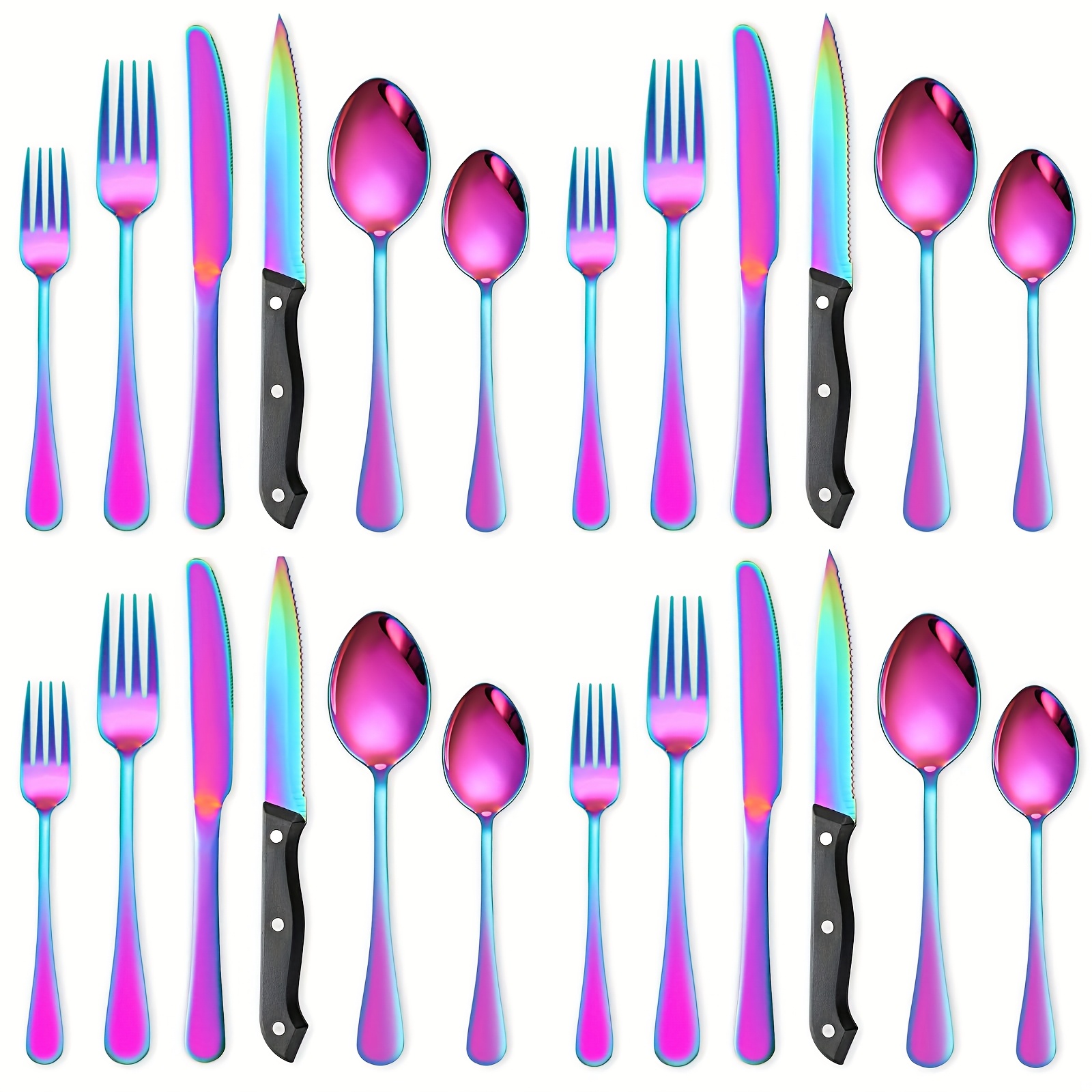 TEMU Colorful Cutlery Set 10//72pcs Stainless Steel Circular Shared Tableware Set, Hostess Tableware Set With Serrated Knife, Satin Treatment,