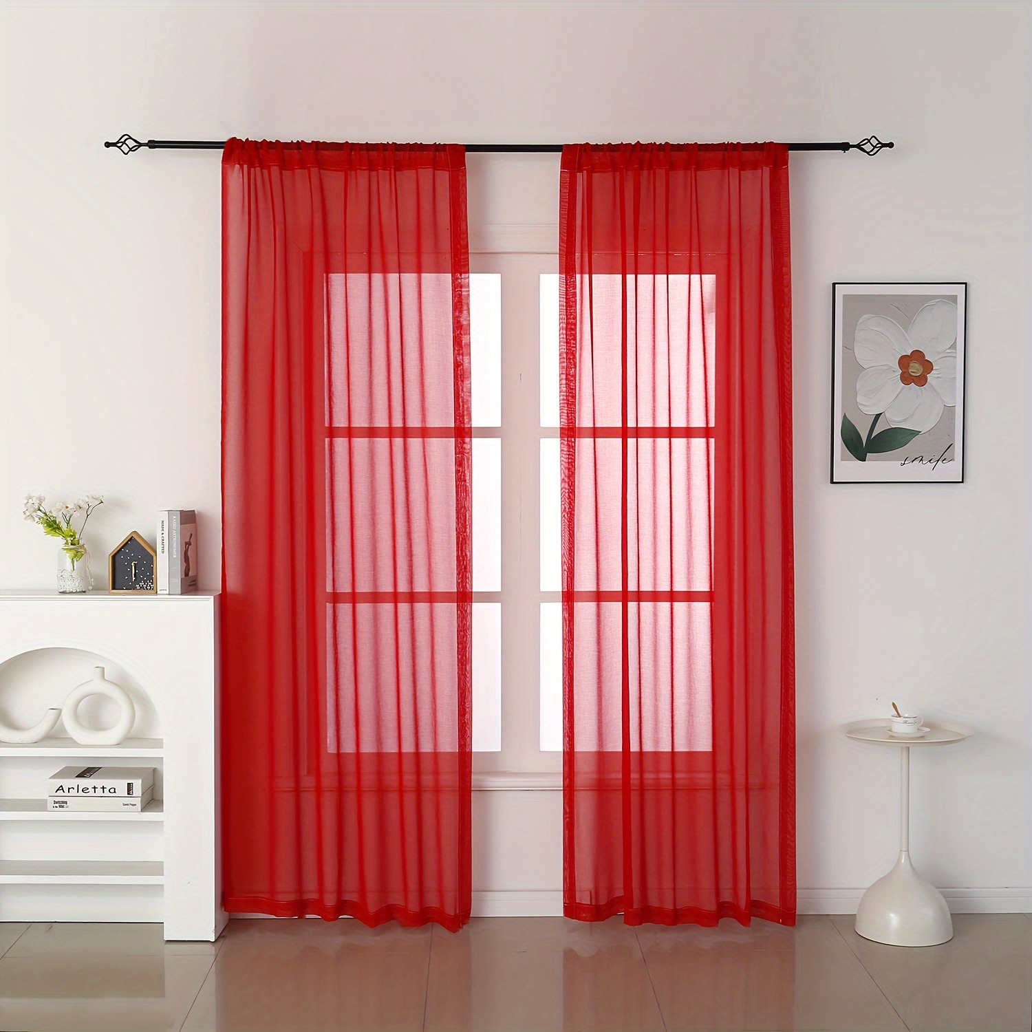 TEMU 2pcs Solid Color Sheer Curtains, Decorative Window Drapes, Window Treatments For Bedroom Living Room, Home Decoration, Room Decoration