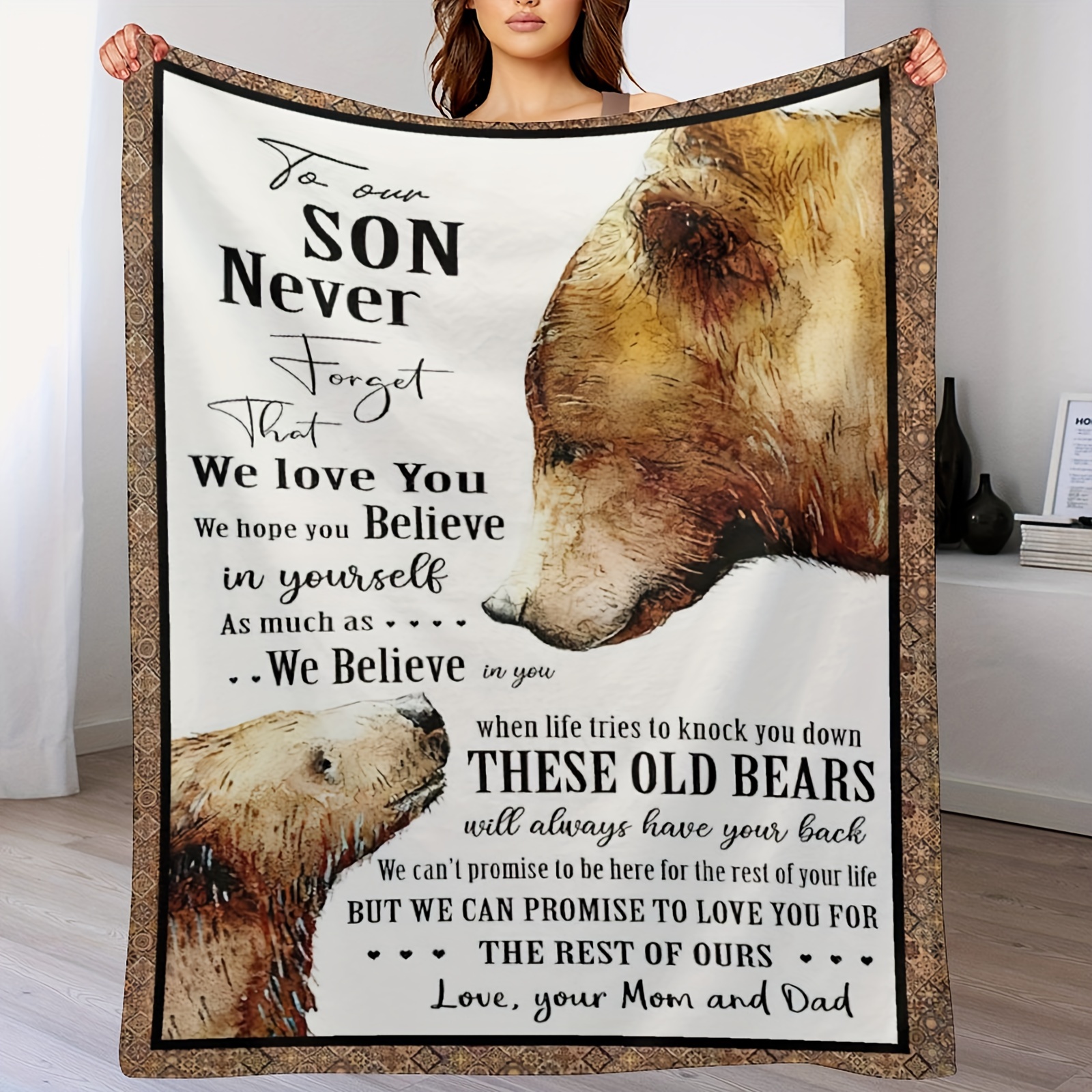 

Gifts For Son From Mom And Dad Birthday Gifts To Our Son Blanket Boys For Him Love Son Letters Printed Soft Flannel Fleece Blanket For Bed Couch (80x60in)