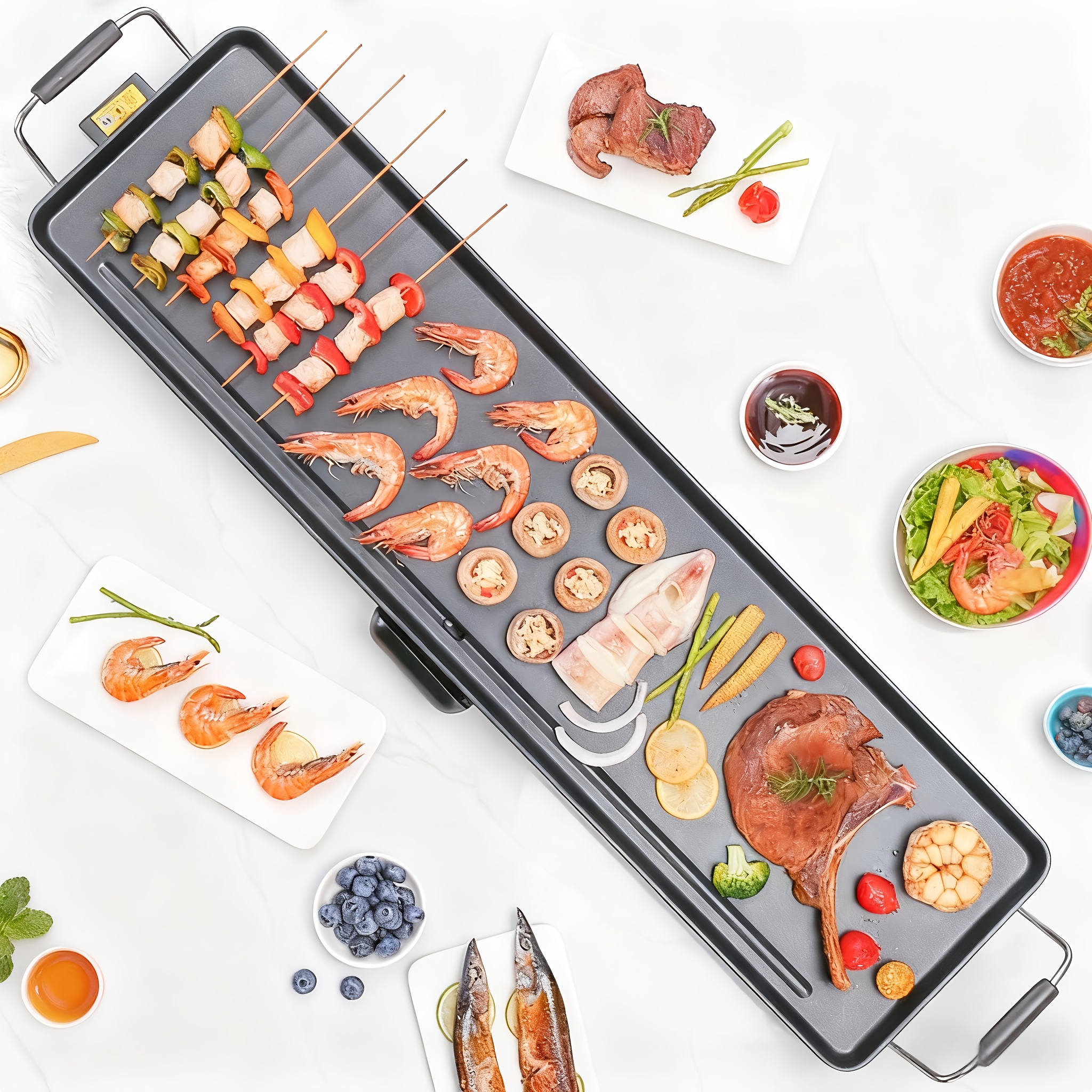 TEMU 35-inch Electric - Extra-large Surface, 5-speed Adjustable Temperature Control, Fast Heating, Aluminum Indoor & Outdoor Grill, Suitable For