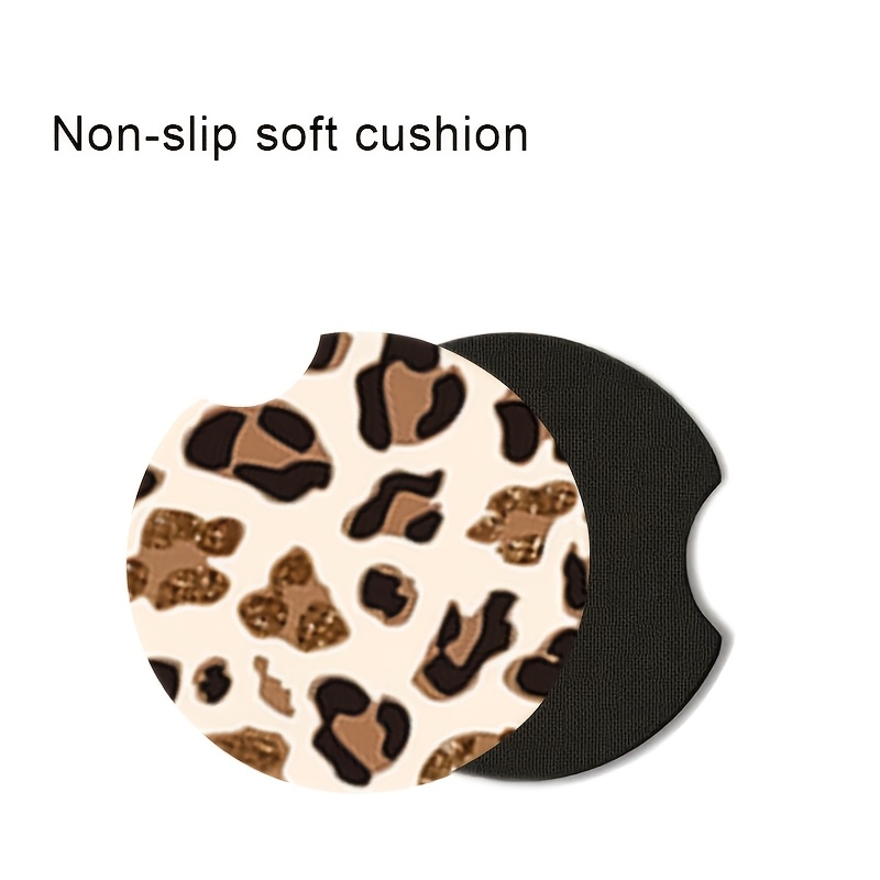 TEMU 2-pack Absorbent Coasters With Finger Notch – Trendy Leopard Print Design Drink Coaster For Car Cup Holders