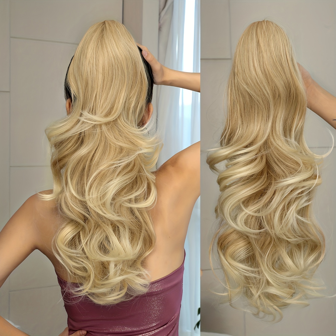 claw ponytail extension 24 inch water wave wavy curly clip in hair extensions soft looking synthetic hairpiece for women details 0