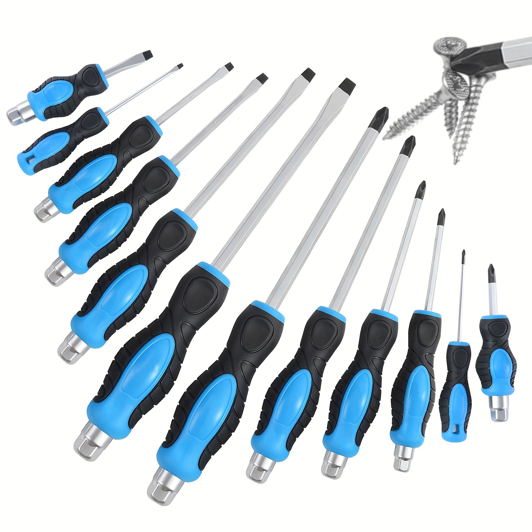 

12-piece Through Screwdriver Set, Steel Blade High Torque For Fastening, Chiseling Or Loosening Screws, 6-phillips & 6-slotted, Magnetic Bit, With Carry Case. Nice Gifts