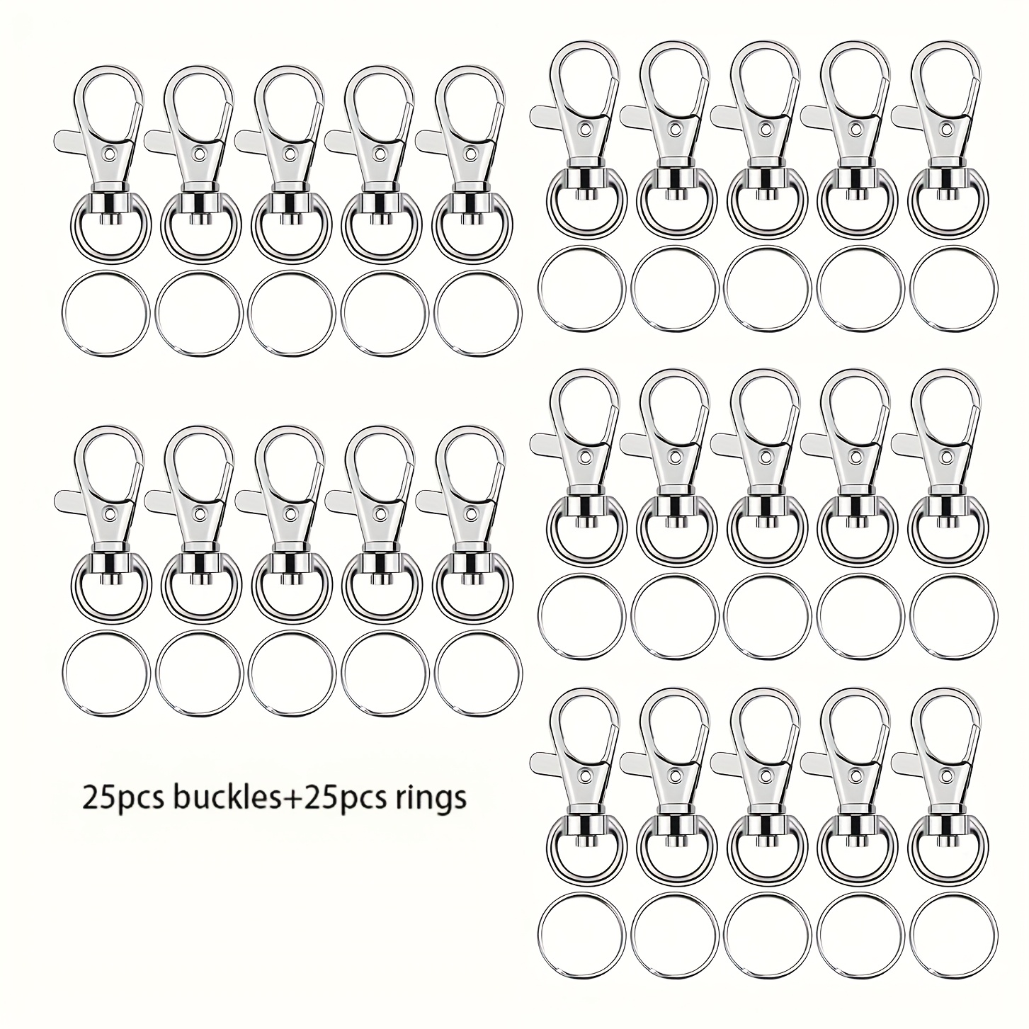 E-shop 50 Schlüsselanhänger-Haken, 25 Schnallen + 25 Ringe, Schlüsselanhänger-Clips mit DIY-Geldbörsenherstellung, drehbarer Kartenhaken,