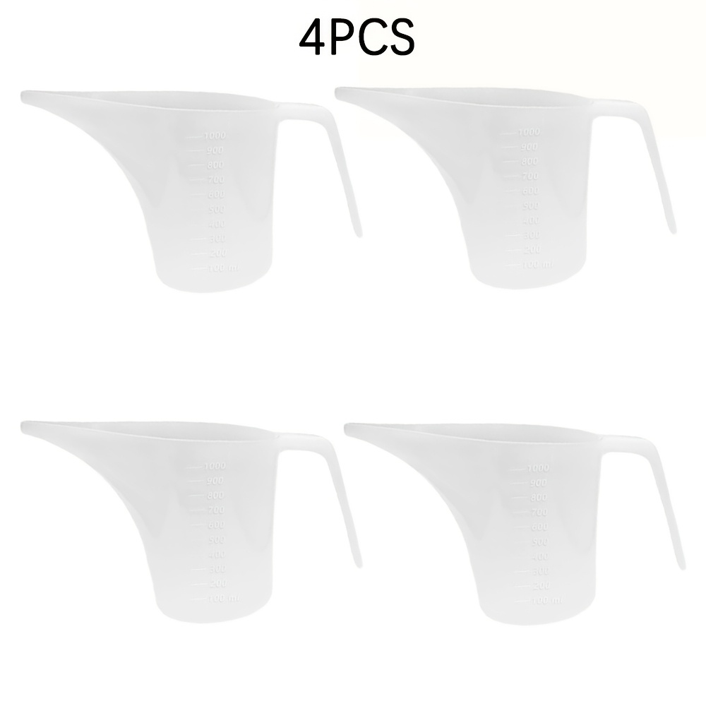 Image of 4pcs Plastic Funnel Long Spout Measuring Cups, Large Capacity Measuring Cups, For Bakeware Molds, Pancakes, Batter, Muffins, Cakes, Soap Making, Kitchen Tools