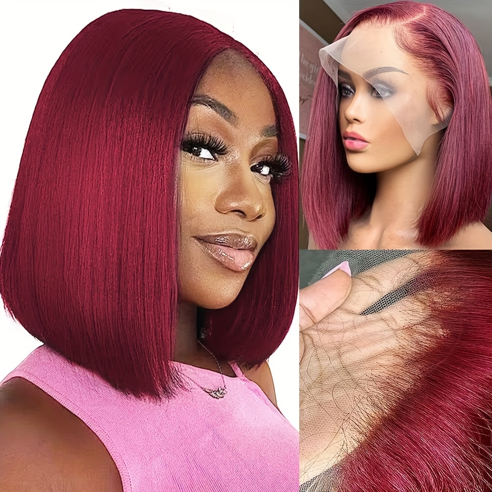 1b/99j Ombre Colored Straight Bob Wigs Red Wine Highlight - Temu