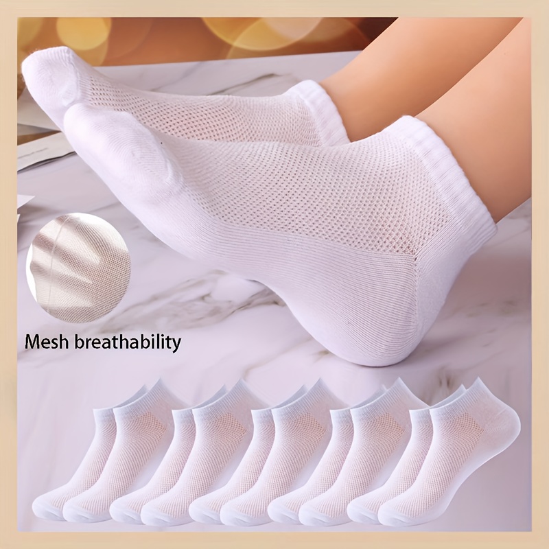 5 Pairs White Summer Thin Mesh Socks, Couple Style Short Socks, Suitable For Gifting And Casual Wear