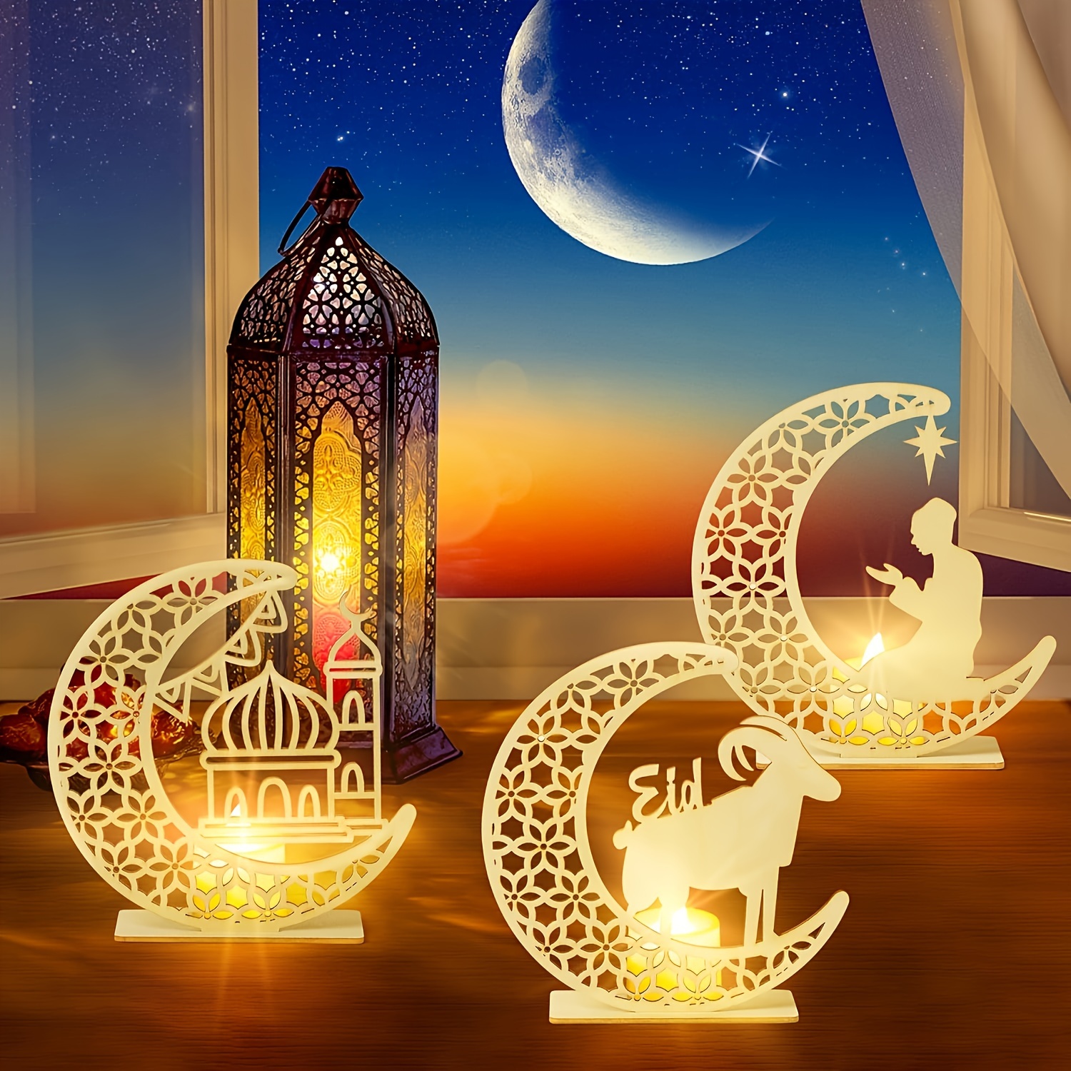 5 Pezzi Decorazioni Ramadan In Legno A Forma Luna E Stelle - Temu Italy