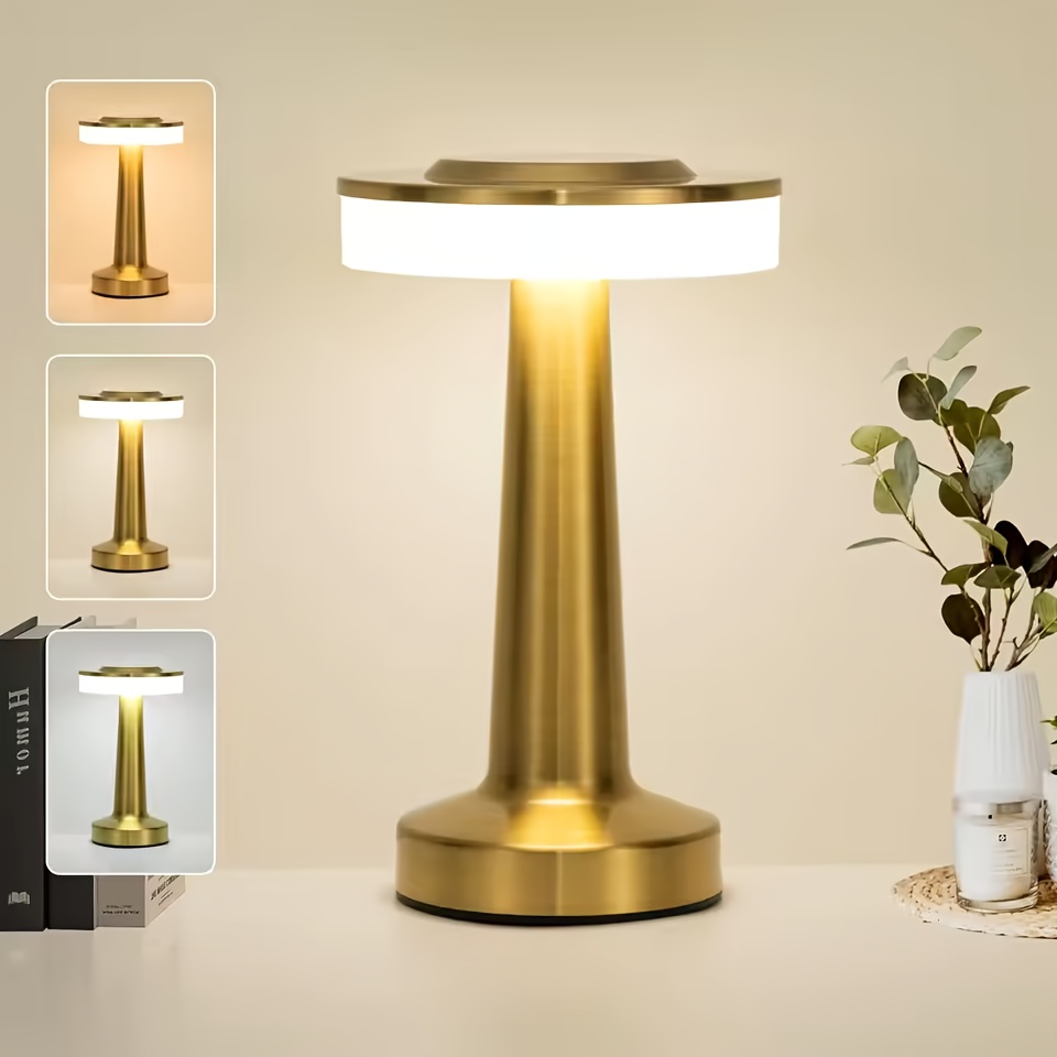 

Elegant Brass- Led Table Lamp With Touch Sensor - Rechargeable, 3-level Adjustable Brightness, Portable Night Light For Bedroom, Restaurant, Hotel & Bar Decor, Lamp For Bedroom