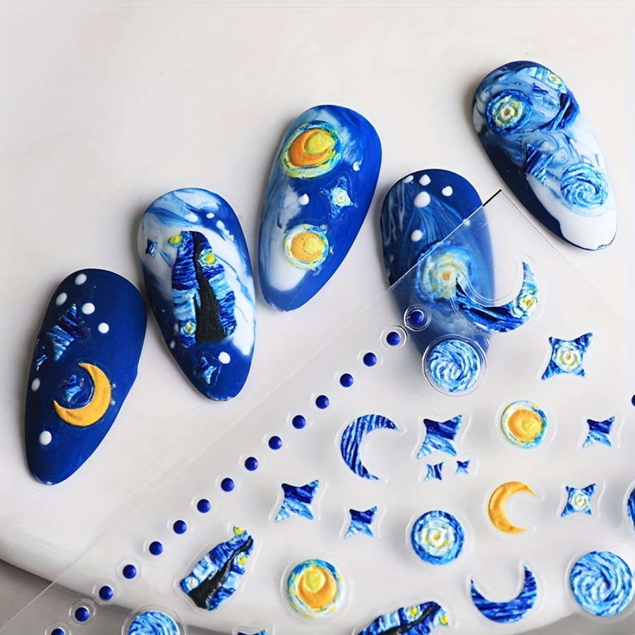 5D Embossed Nail Art Stickers, Starry Night & Butterfly Designs