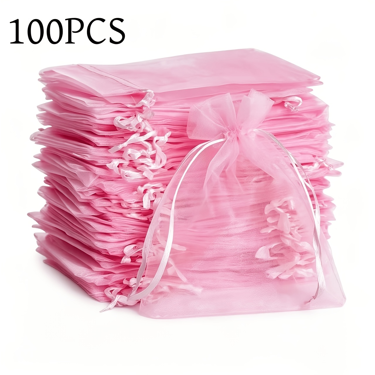 TEMU 100/50pcs High-quality Transparent Organza Bags, Pink Wedding Favor Bags, Drawstring Design, Size 3.54x2.76 Inches, Suitable For Jewelry, Gifts,