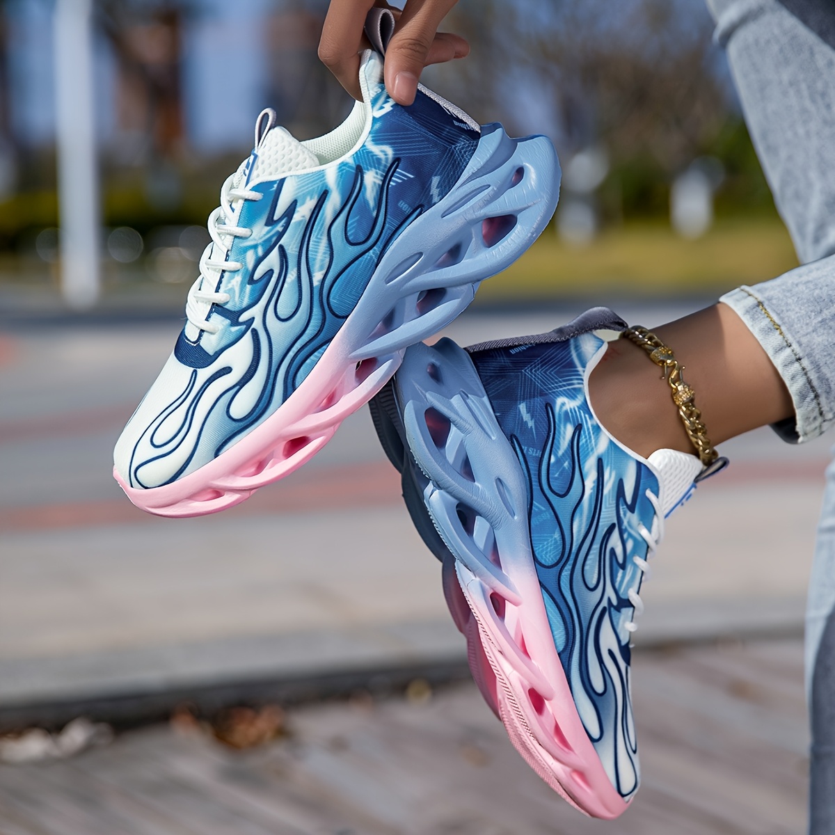 

Trendy Eva Lightweight Running Shoes - Blue And Pink Ombre, Breathable Fabric, Low-top Sneakers With Lace-up Closure