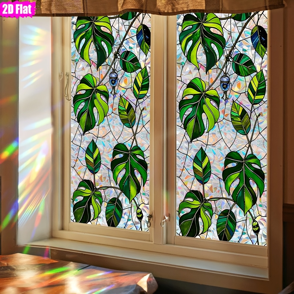 TEMU 2D Plat - 1pc 2D Lflat, Décoration d'intérieur motif feuille de Monstera en verre teinté, autocollant de fenêtre parfait, cadeau de Noël