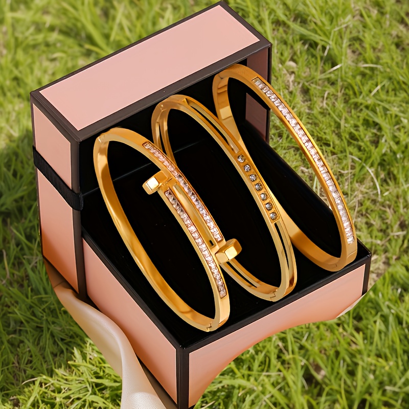 3pcs Fashion Stainless Steel Bangle Set, Stylish