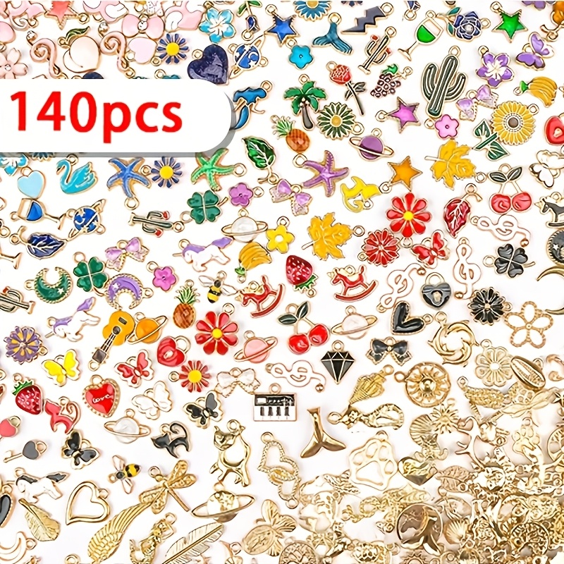 TEMU 70/140pcs Assorted Style Alloy Enamel Charms, Suitable For Craft Making, Diy Key Rings, Keychain Accessories, Decoration, And Homemade Sock
