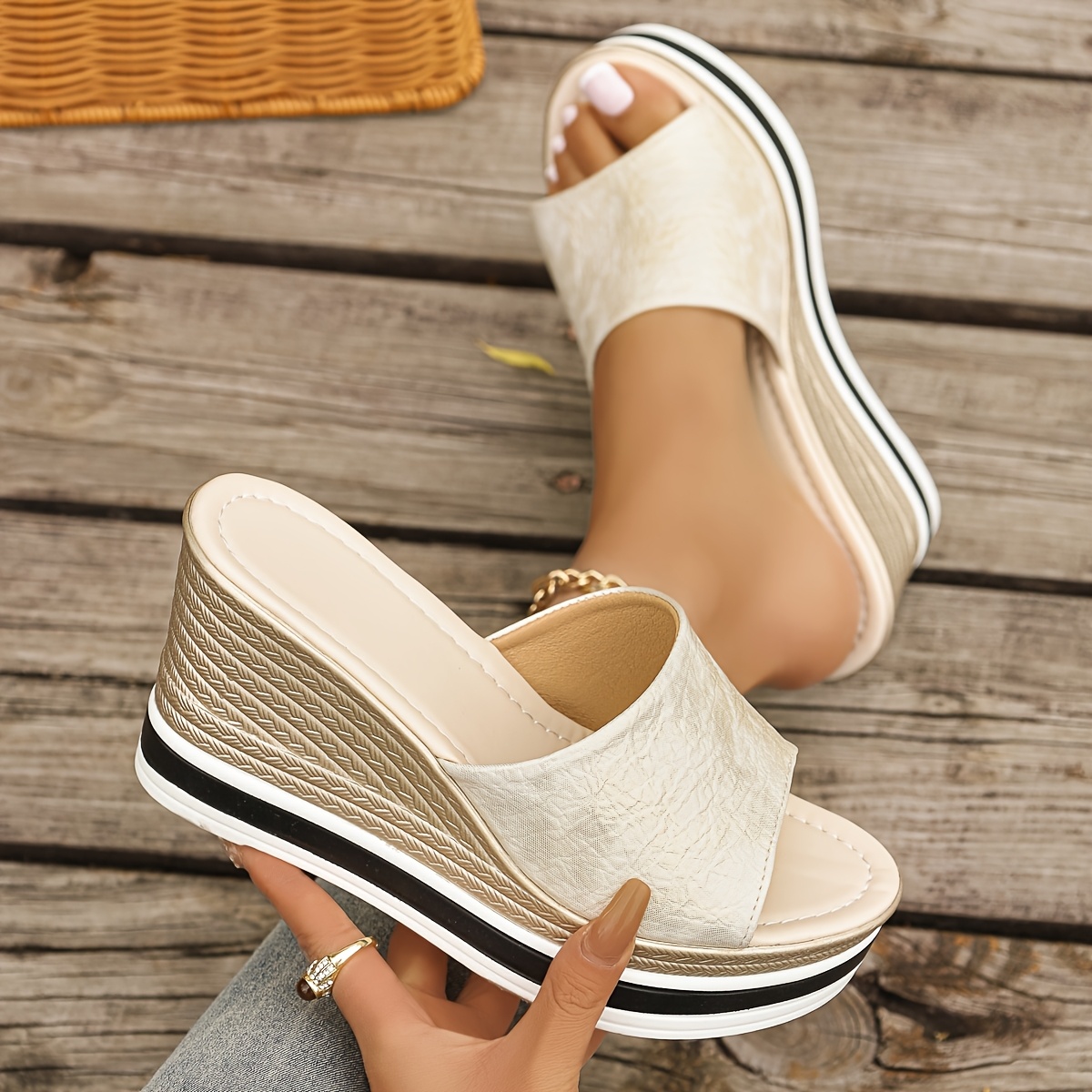 TEMU Women's Slip-on Comfortable Versatile Stylish Platform Wedge Heel Slippers, New Summer Size High Heel Sandals, Women Shoes