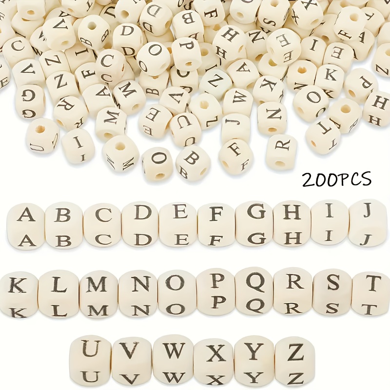 200/500pcs Cube Wooden Beads, Size 10/8mm With Initial , Letter Wooden Loose Beads For Jewelry, Bracelets, Necklace Making Diy Crafts Are Suitable For Beads, Jewelry Making Supplies