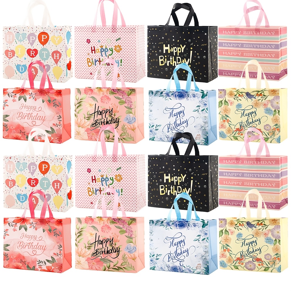 

24pcs Set Vibrant Birthday Gift Bags With Handles - Reusable Fabric Featuring Floral, Polka Dot & Designs - Women And Girls, Ideal For Weddings, Parties & Birthdays, 8/16/24pcs, Birthday Gift Bags