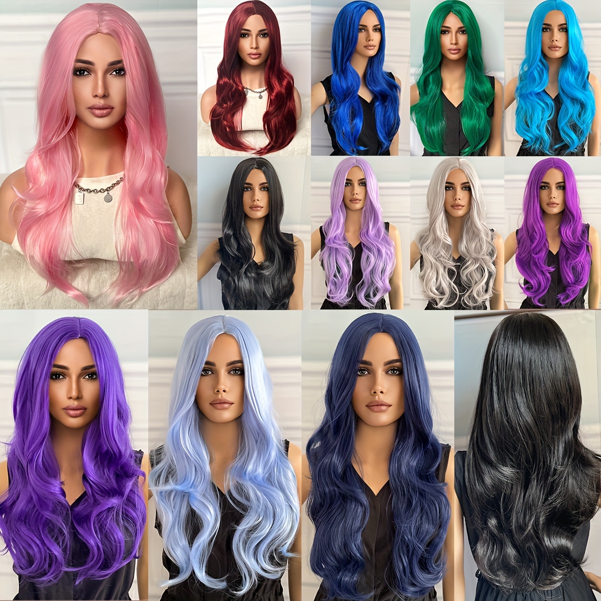 colorful synthetic wig multiple colors 24 inch no bangs body  display picture 1