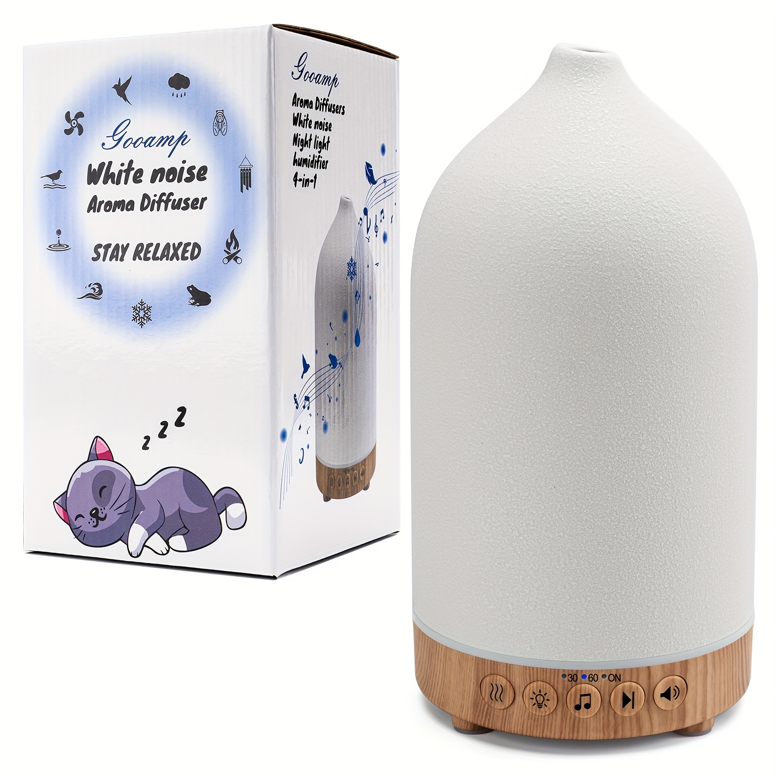 

200ml White Noise Ceramic Diffuser, Machine With 20 Natural , Lights, Essential Oil Diffuser, Timer For Baby, Kids, Adults, Office, Home (wood Grain)