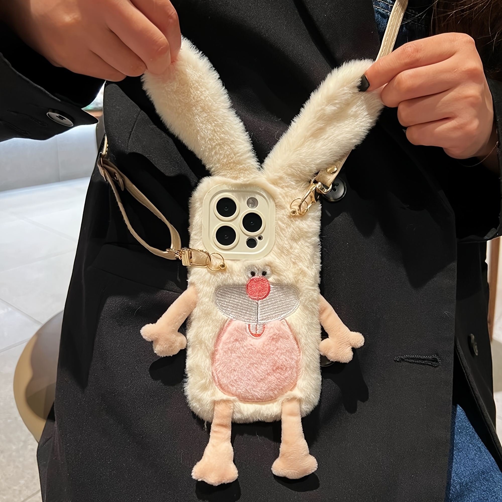 

Cute Bunny Plush Tpu Phone Case With Lanyard For 14 Pro Max/14 Pro/14, 15 Pro Max/15 Pro/15, 13 Pro Max/13 Pro, 11/12, Fashionable Protective Soft Case For Women