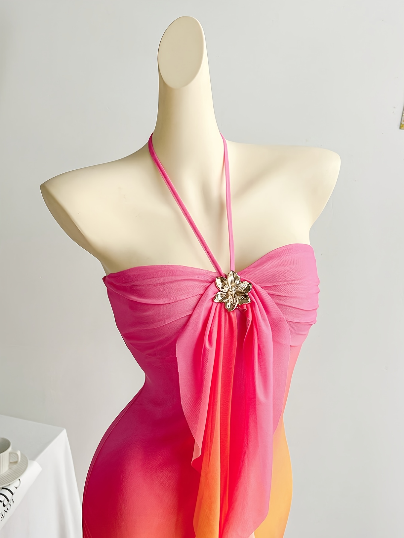 womens gradient color mesh bodycon dress ruffle belly button - Temu Bahrain
