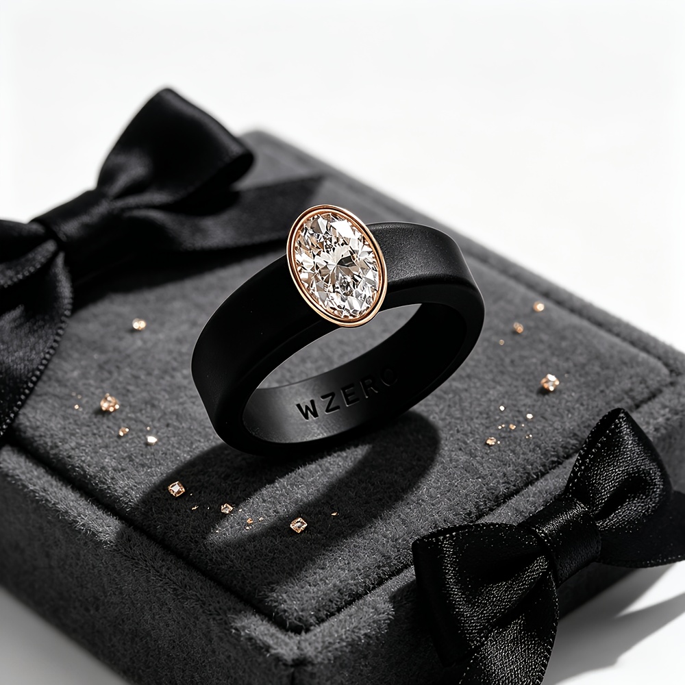 Elegant Oval Black Simulated Silicone Ring for Daily Wear