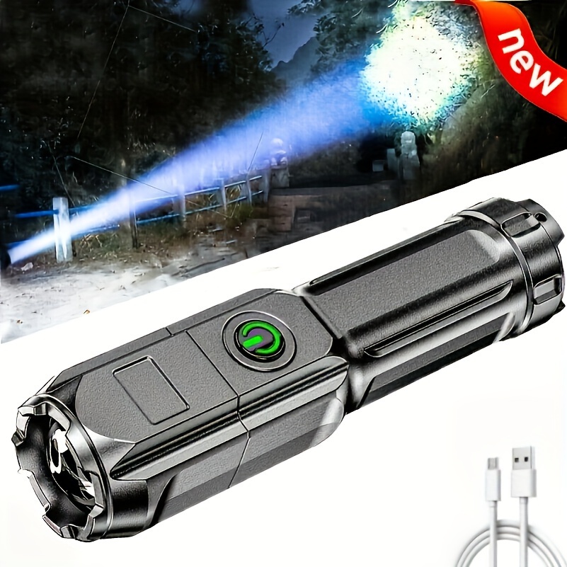 

1pc Zoomable Rechargeable Flashlight: Waterproof Torch For Outdoor Camping, Hiking, And Travel