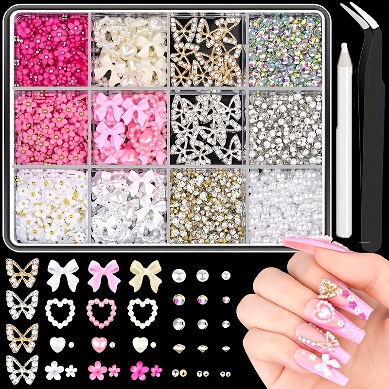 

1000pcs Nail Art Decoration Kit - Resin Pearls, Rose Flowers & Star Charms For Diy And Pedicures