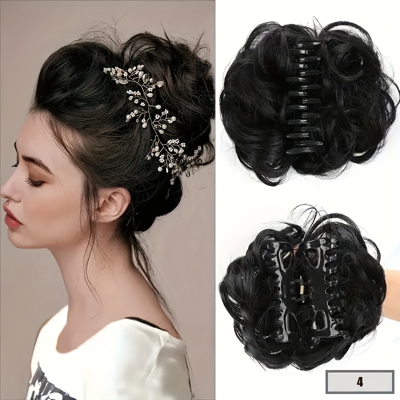 Image of Claw Clip Messy Bun Wavy Curly Hair Piece Ponytail Hairpieces Synthetic Tousled Updo Hair Extensions Scrunchie Hairpiece For Women
