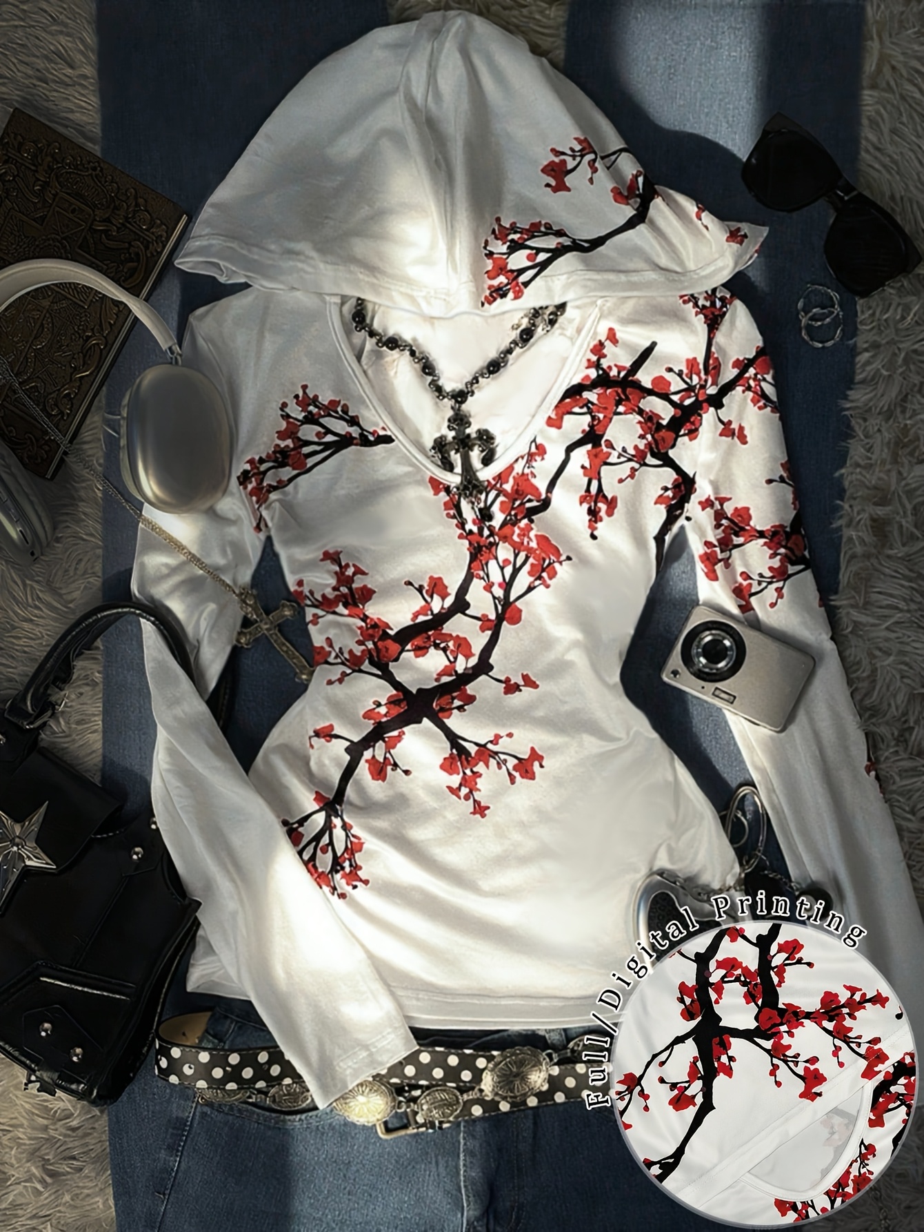 y2k womens printed t shirt plum   bloom t shirt fashion print sweatshirt for autumn and winter stylish t shirt cute t shirt 2000s vintage style t shirt casual minimalist hooded v neck fashion t shirt
