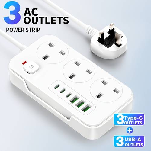 a 3 board power socket power strip with 3 usb a ports usb c ports compatible with 220v 240v 2 british plug suitable for home kitchen outdoor hotel office