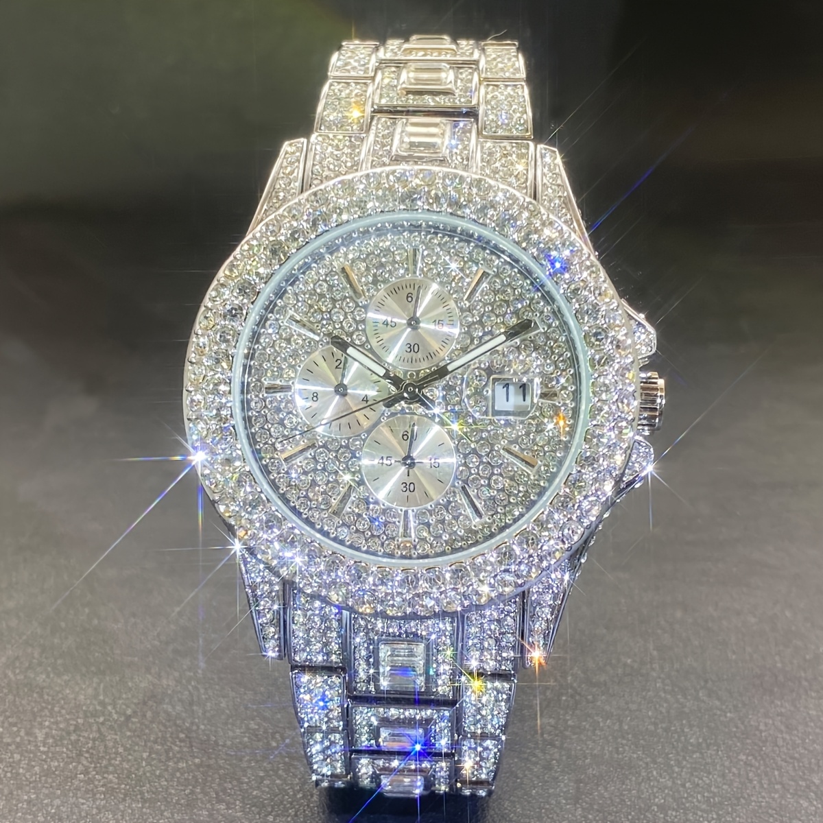 New Luxury Men's Fashion Quartz Watch With Ice-drilled Rhinestone For Hip-hop, Matching Pair For Women