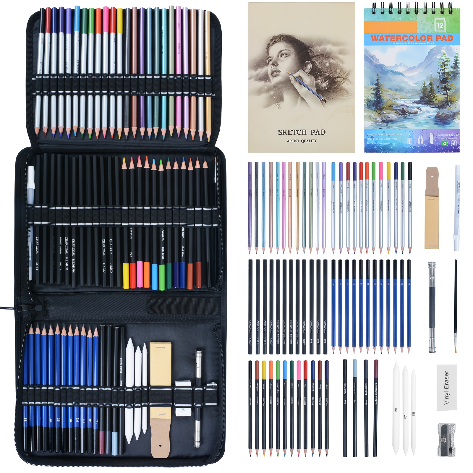 

75pcs Art Supplies Set - Includes , , & Pencils, , Pad & Portable - Christmas For Artists