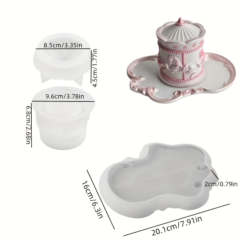 Resin Casting Molds, 2pcs Silicone Molds, European Tray And Carousel Storage Box Molds, Epoxy Resin Casting Cement Mold, Suitable For Jewelry Small Ornament Containers, Home Decoration Plaster Crafts